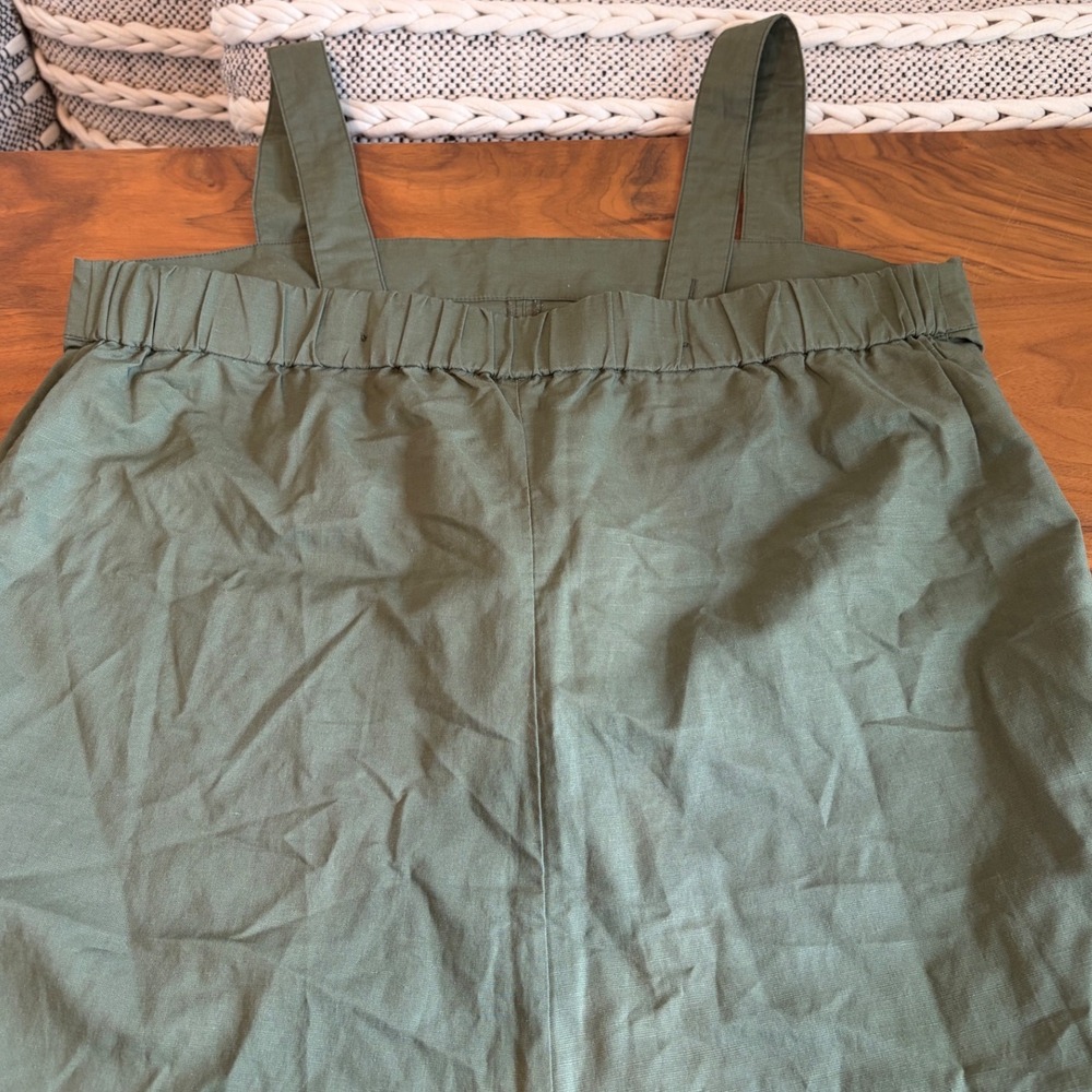 Uniqlo Linen Blend Jumpsuit Womens L Olive Green Wide Leg Minimalist Summer Boho - Picture 7 of 7